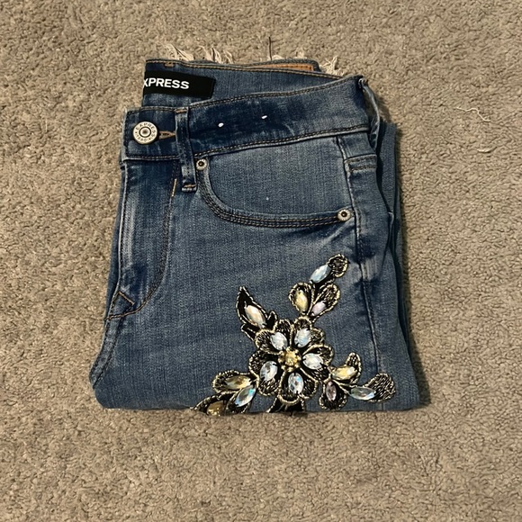 Express 00 ankle mid rise denim leggings - Picture 3 of 7